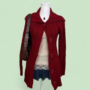 y2k red downtown it girl elevated basic cable knit cardigan